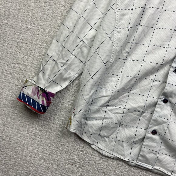 Au Noir White Button Down Shirt Geometric Grid Watercolor Design Men Sz 5 Read - Picture 7 of 14